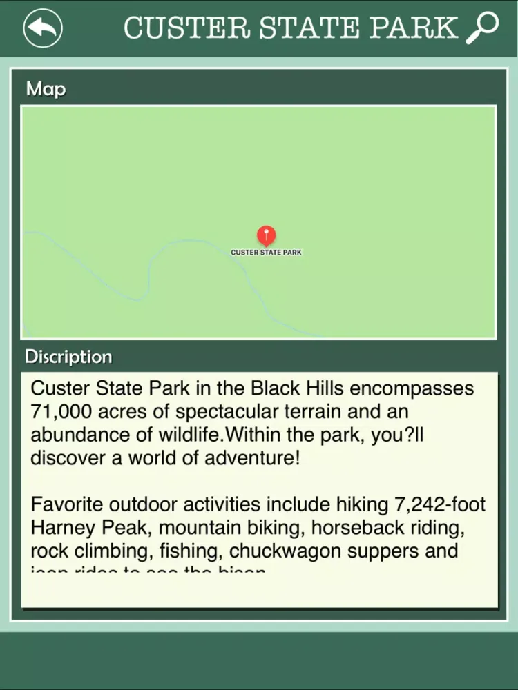 Tangkapan layar State Parks In South Dakota iPad 