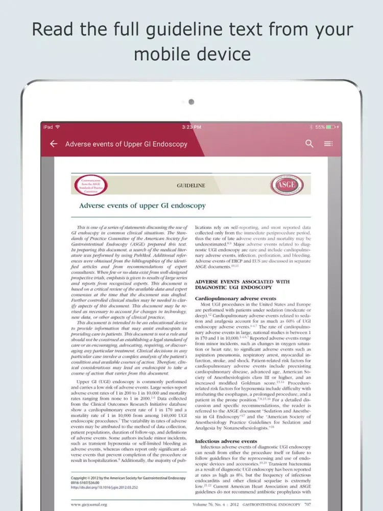 Ảnh chụp màn hình của ASGE Clinical Guidelines iPad 