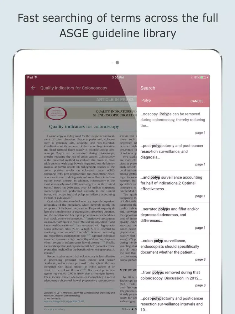 Ảnh chụp màn hình của ASGE Clinical Guidelines iPad 
