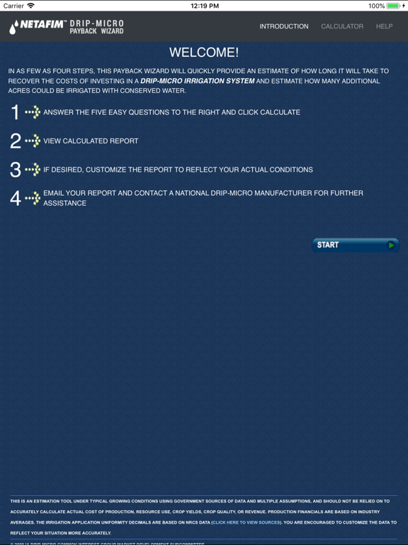 Tangkapan layar Netafim Payback Wizard iPad 