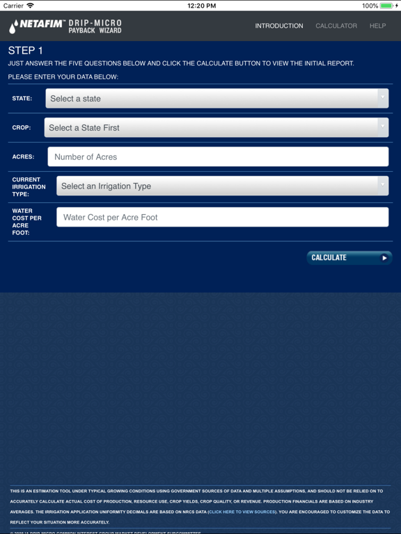 Tangkapan layar Netafim Payback Wizard iPad 