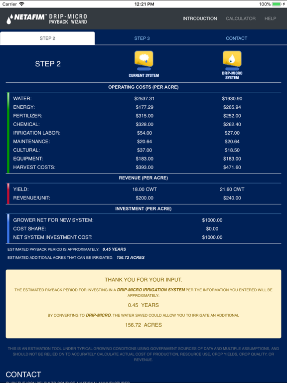 Tangkapan layar Netafim Payback Wizard iPad 