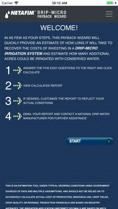 Tangkapan layar Netafim Payback Wizard
