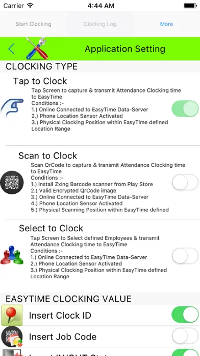 Скриншоты EasyTime Clocking App v6