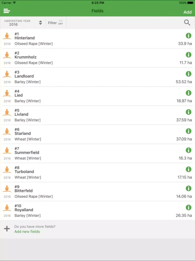 Ảnh chụp màn hình của VitalFields farm fieldbook iPad 
