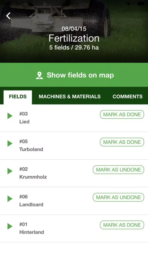 Ảnh chụp màn hình của VitalFields farm fieldbook