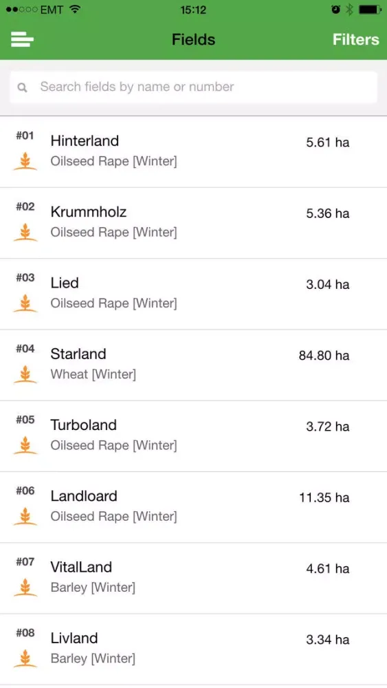 Ảnh chụp màn hình của VitalFields farm fieldbook