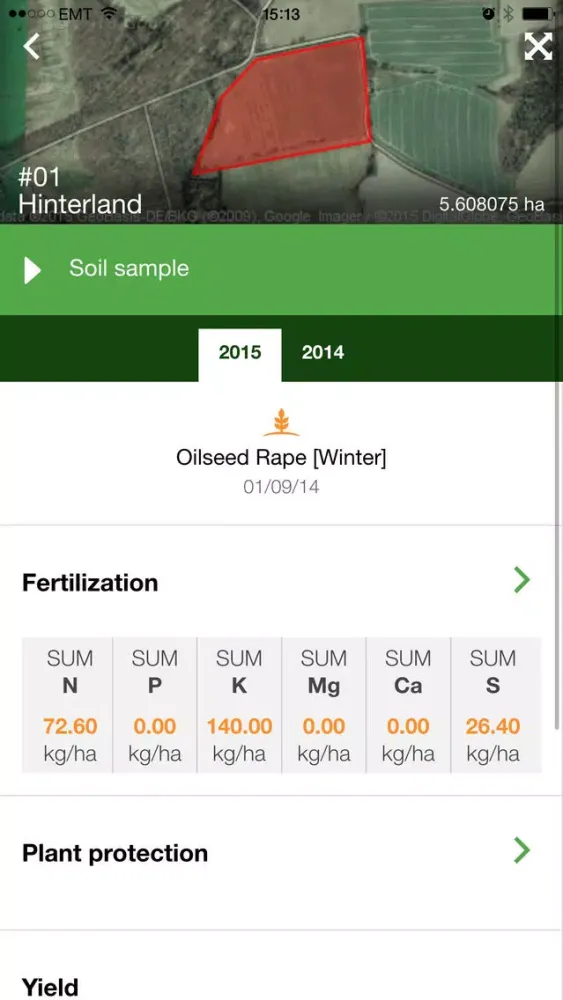 Ảnh chụp màn hình của VitalFields farm fieldbook