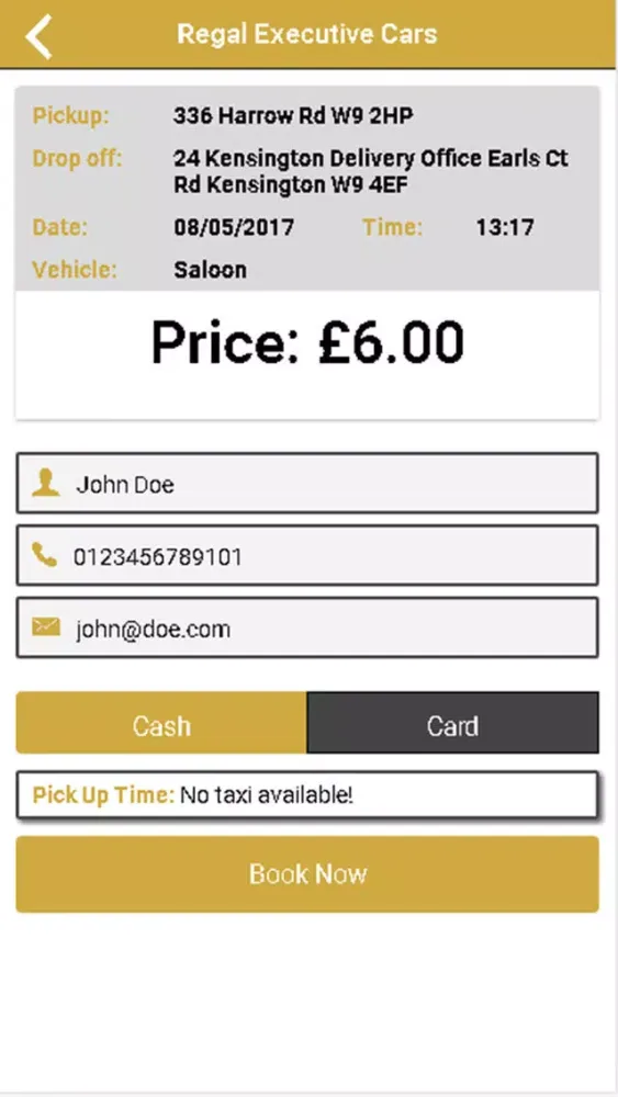 Ảnh chụp màn hình của Regal Executive Cars