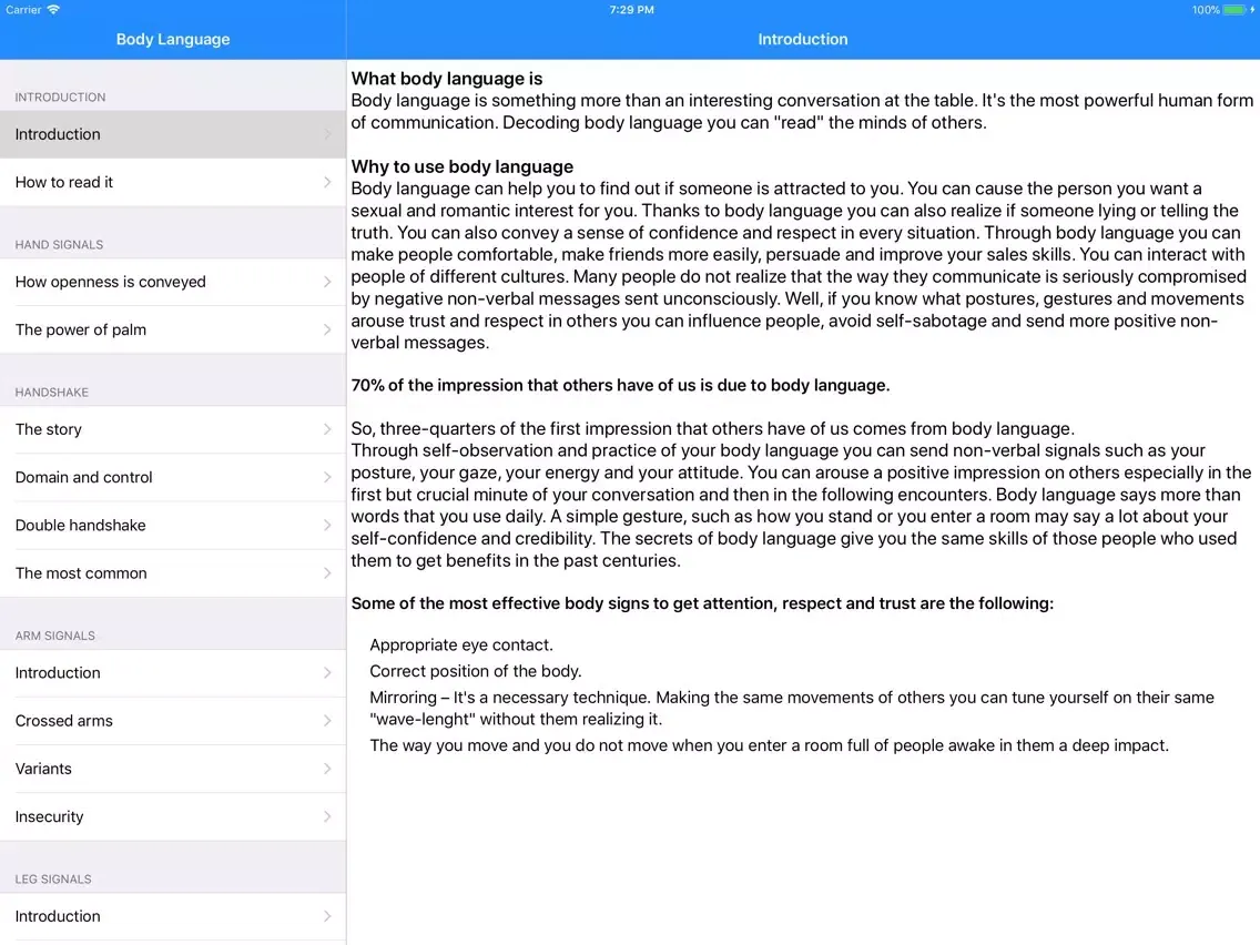 Tangkapan layar iBodyLanguage iPad 