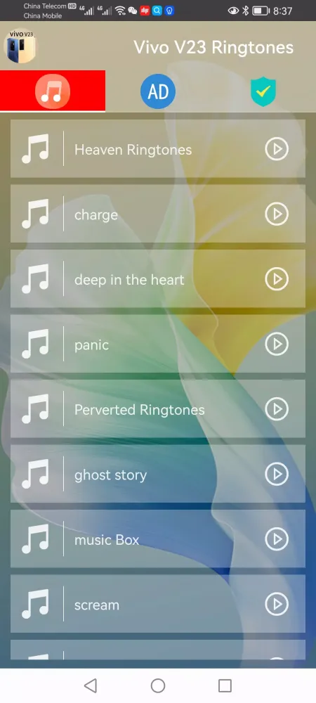 Tangkapan layar Vivo V23 Phone Ringtones