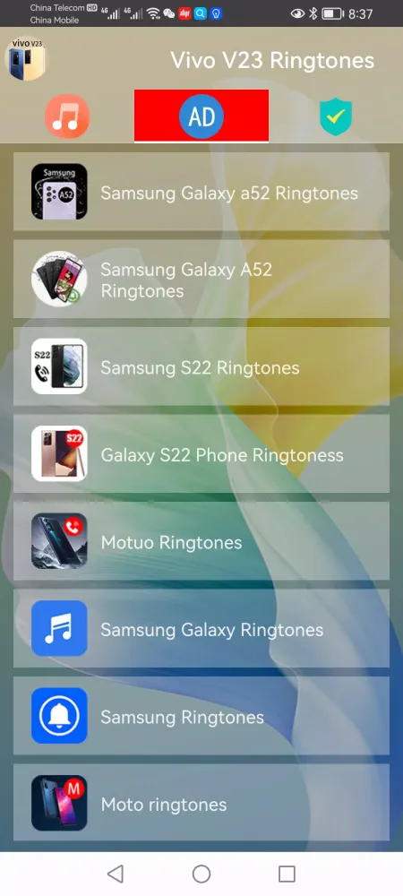 Tangkapan layar Vivo V23 Phone Ringtones