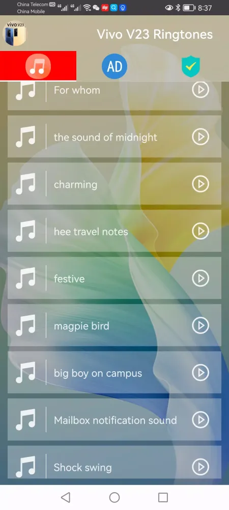 Tangkapan layar Vivo V23 Phone Ringtones