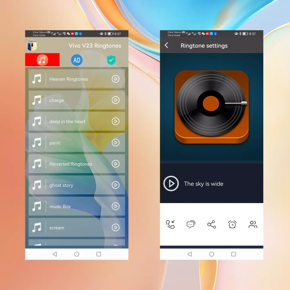 Tangkapan layar Vivo V23 Phone Ringtones
