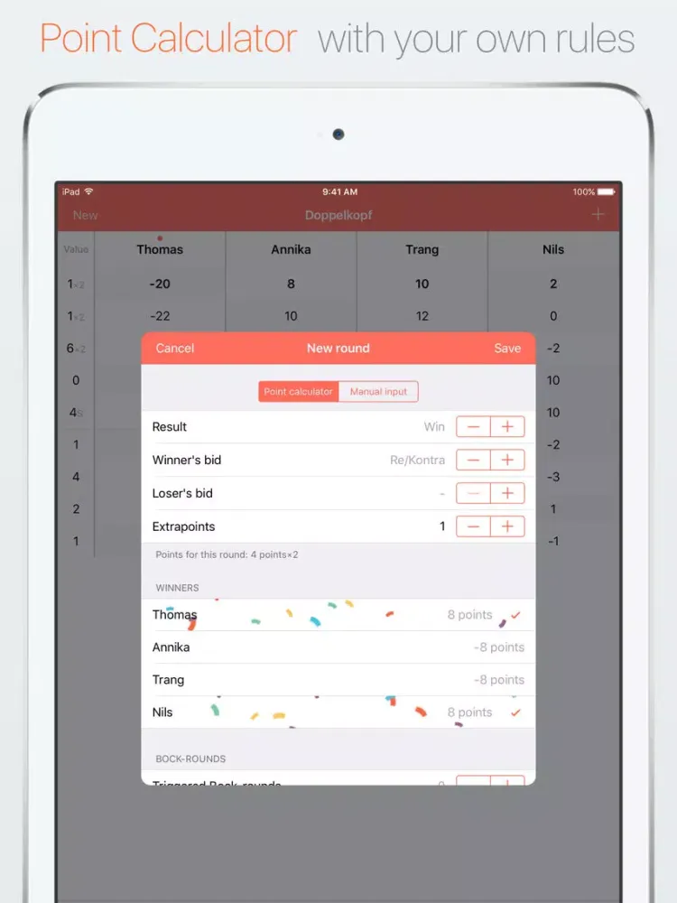 ภาพหน้าจอของ Score Sheet for Skat and Doppelkopf iPad 