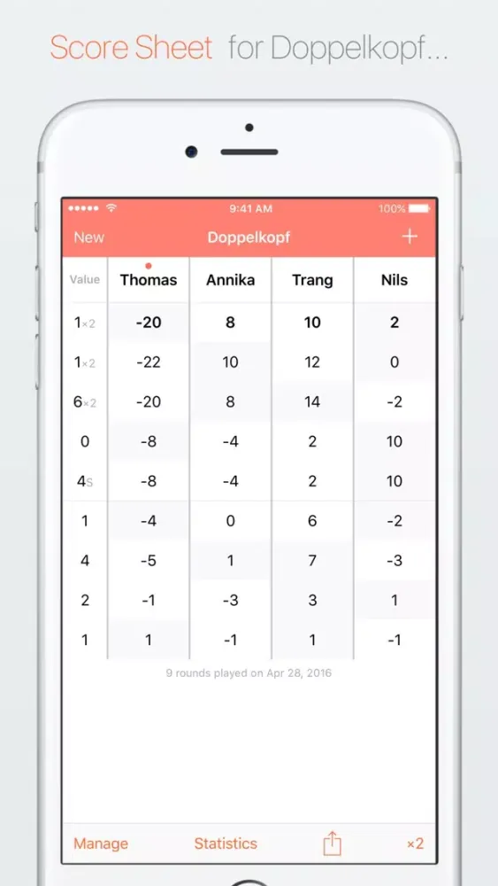 ภาพหน้าจอของ Score Sheet for Skat and Doppelkopf