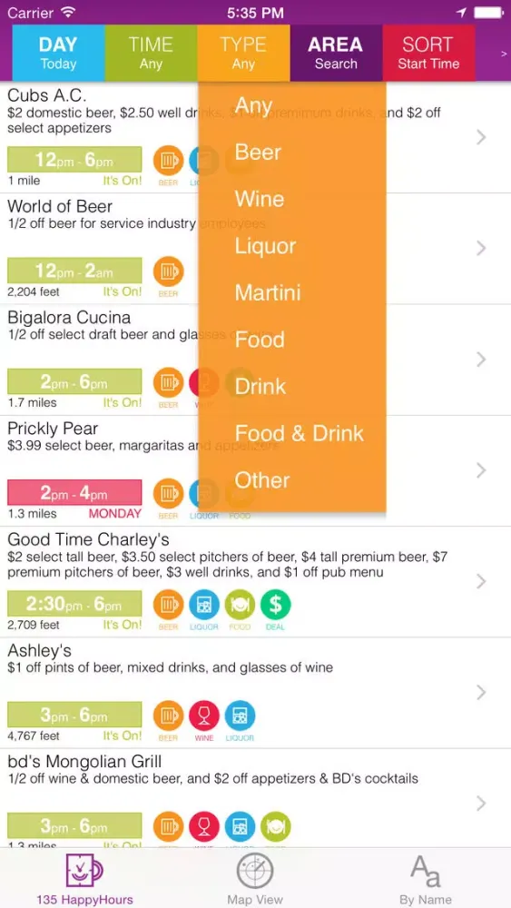 Ảnh chụp màn hình của Happy Hour Deals