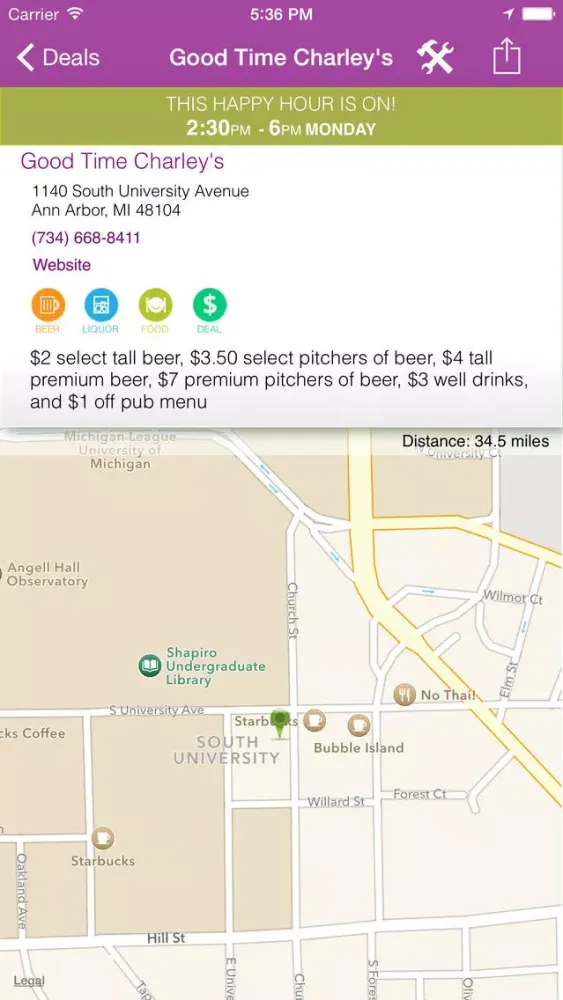 Ảnh chụp màn hình của Happy Hour Deals