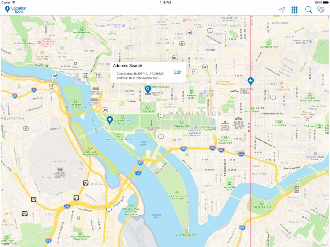 Tangkapan layar Location Tools iPad 