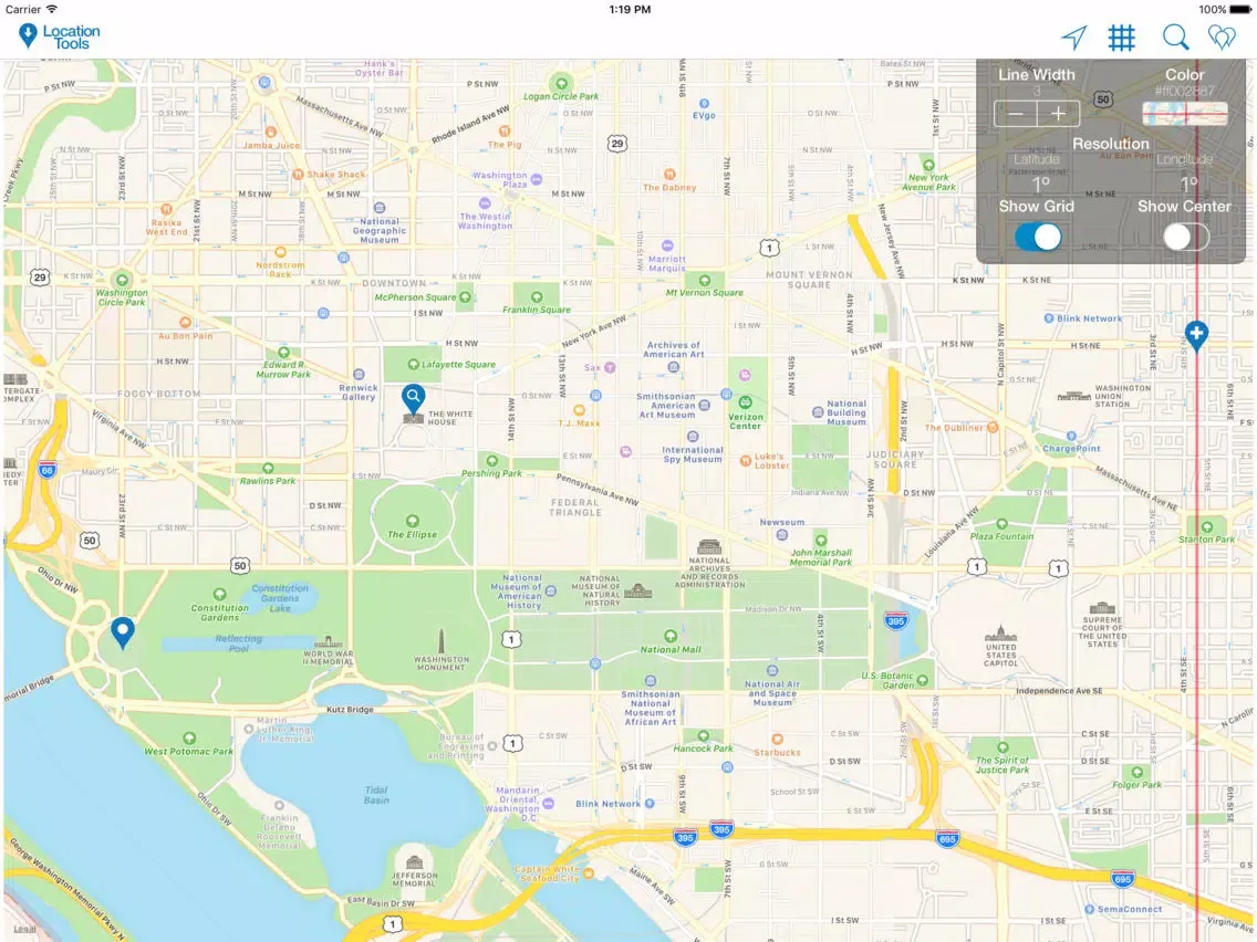 Tangkapan layar Location Tools iPad 