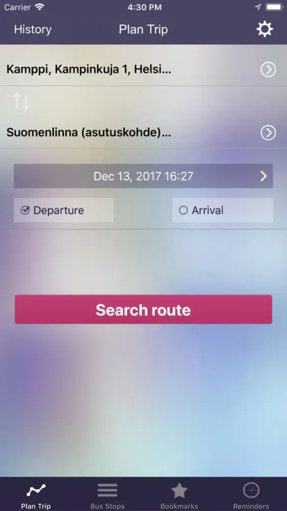 Screenshot di OnTimely, HSL, Helsinki, Uusim