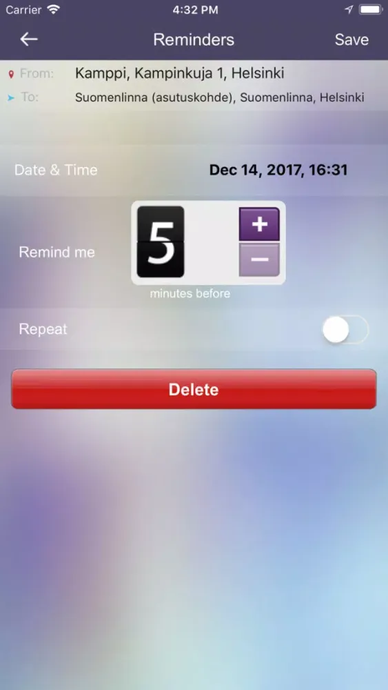 Screenshot di OnTimely, HSL, Helsinki, Uusim