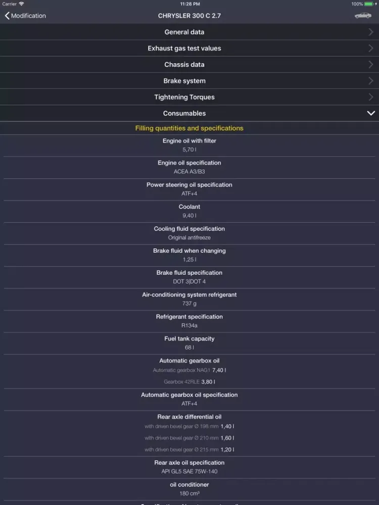 Tangkapan skrin TechApp for Chrysler iPad 