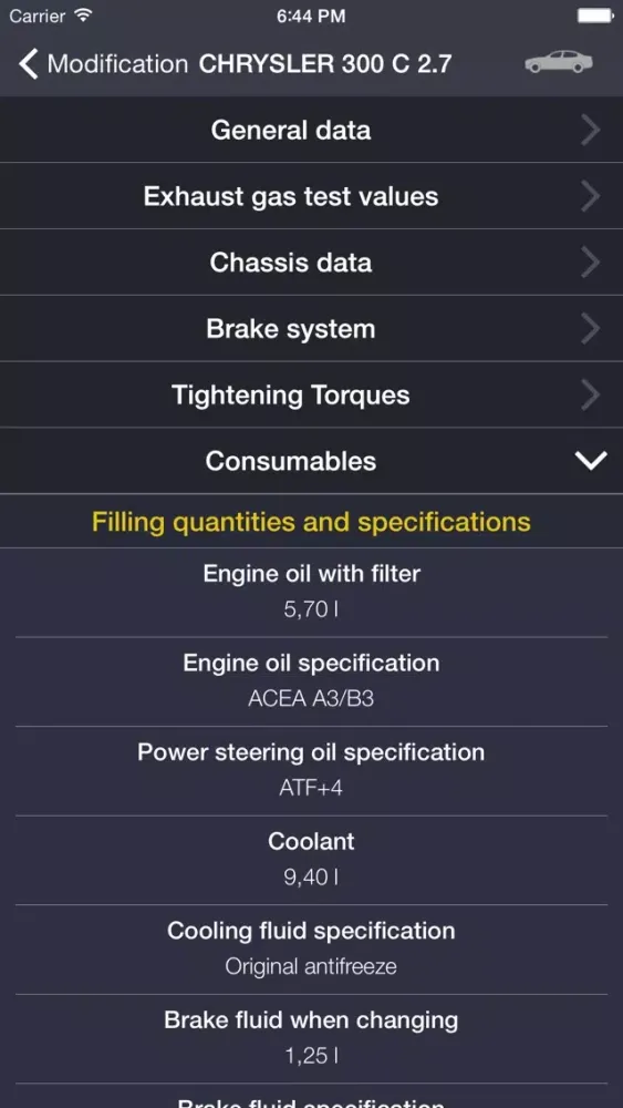 Tangkapan skrin TechApp for Chrysler