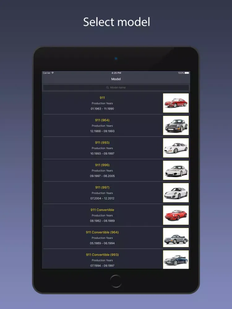 Tangkapan layar TechApp for Porsche iPad 