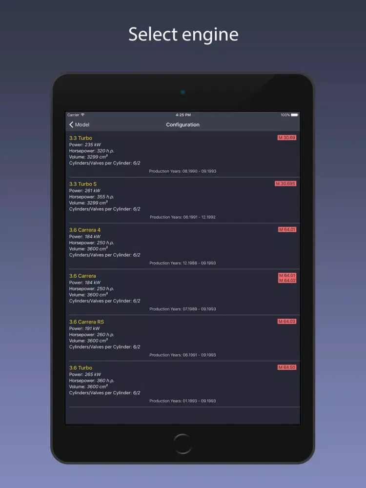 Tangkapan layar TechApp for Porsche iPad 