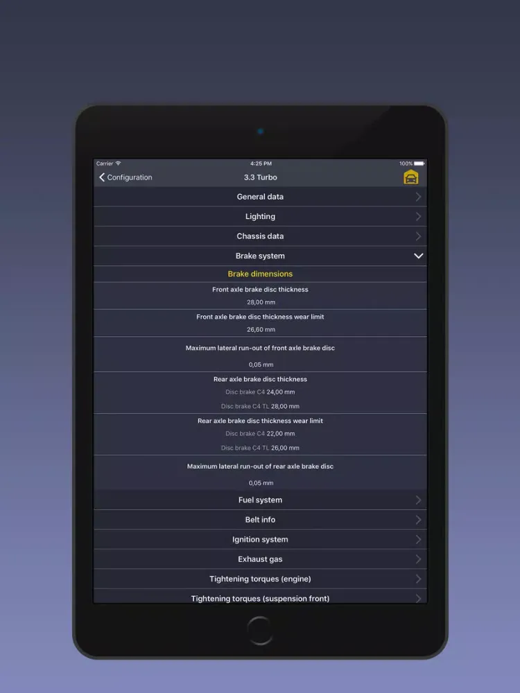 Tangkapan layar TechApp for Porsche iPad 