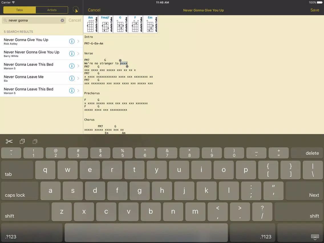 Screenshot di UkuleleTabs iPad 