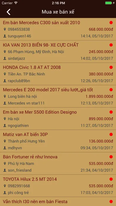 Tangkapan skrin otofun++ nhận tin mua bán xe
