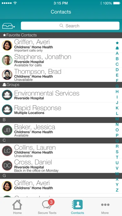 Vocera Secure Texting Screenshots