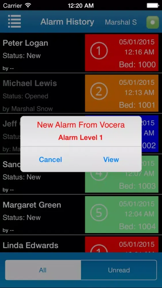 Capturas de pantalla de Vocera Alarm Management