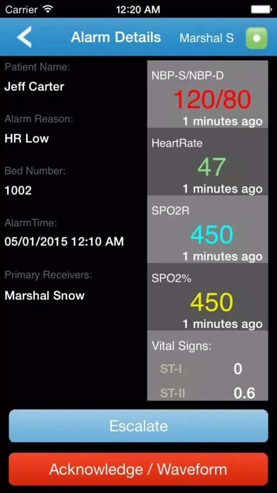 Capturas de pantalla de Vocera Alarm Management
