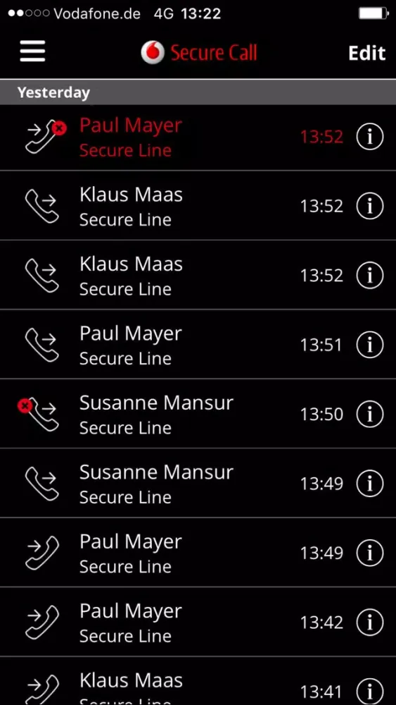 Tangkapan layar Vodafone Secure Call