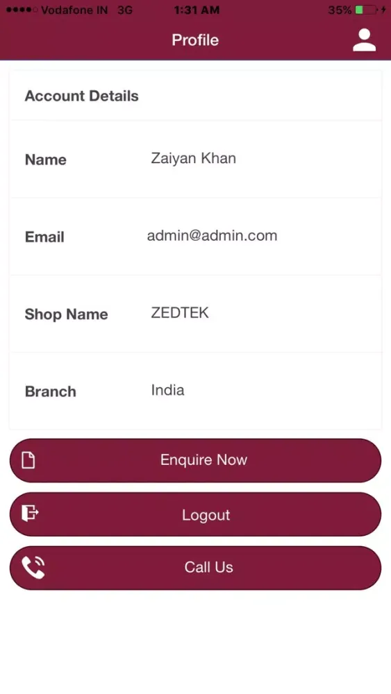 Ảnh chụp màn hình của N Vogel Enquiry App