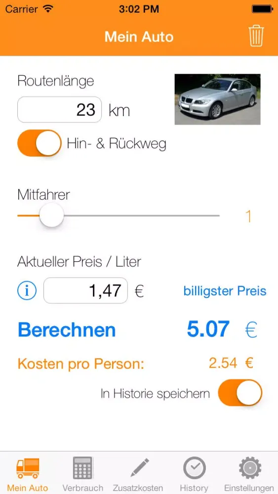 Fahrkostenrechner 스크린샷