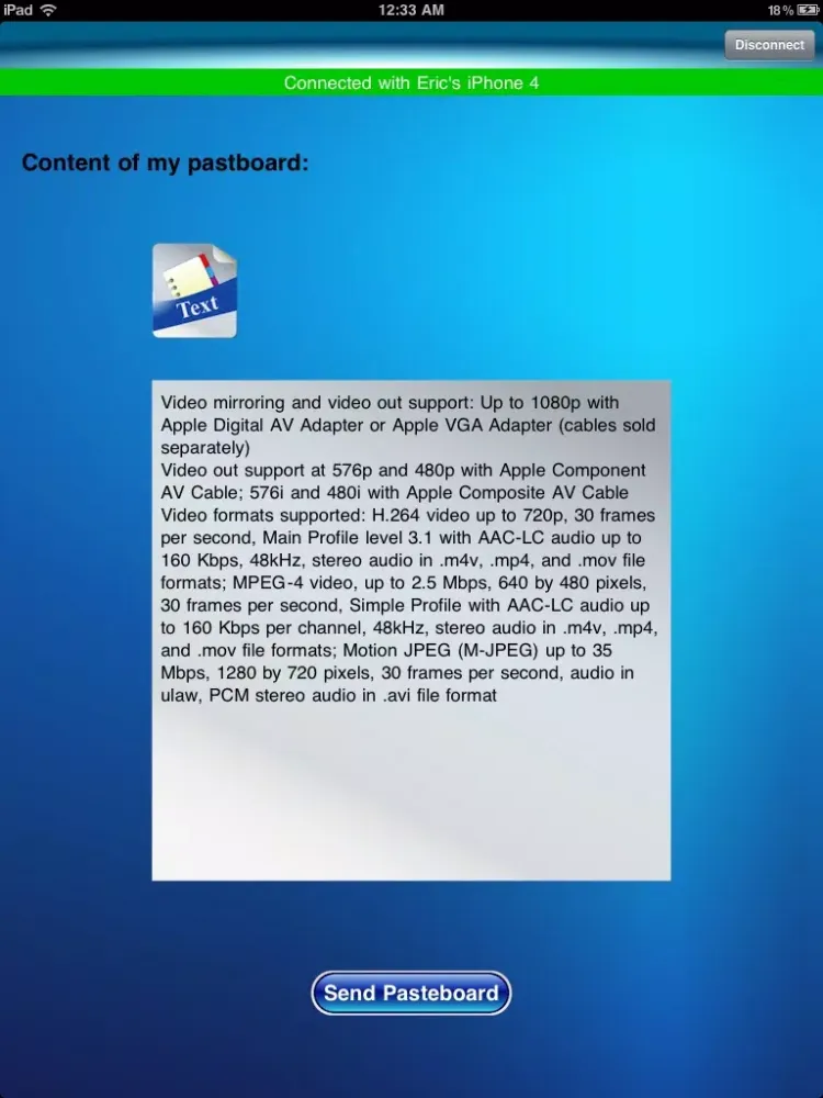 Screenshot di Air Pasteboard | Transfer pasteboard wirelessly between an Mac and an iOS device or between two iOS devices iPad 