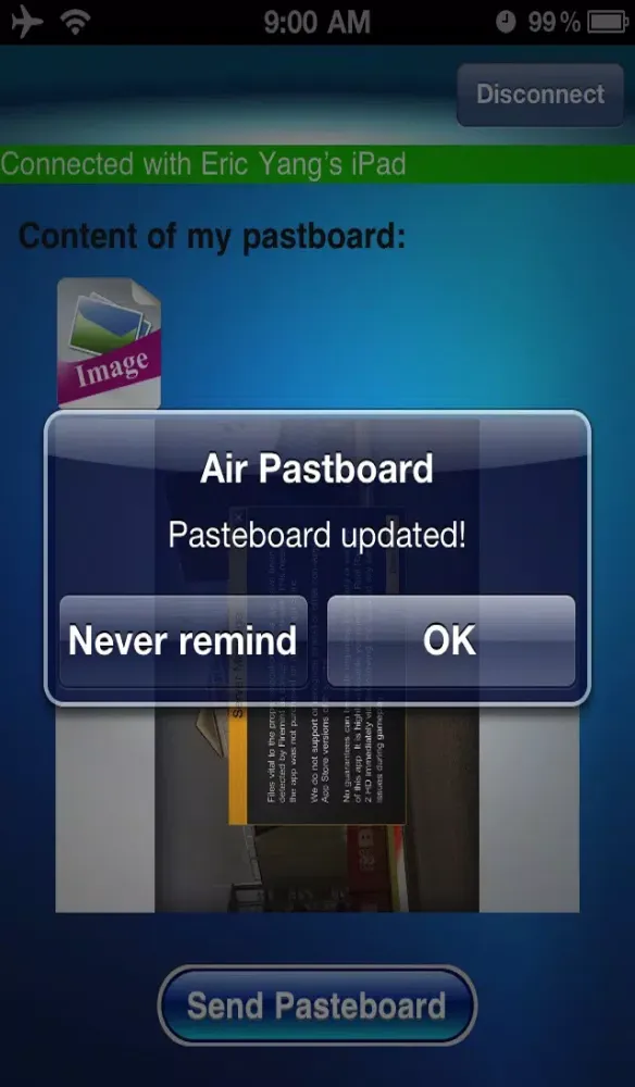 Screenshot di Air Pasteboard | Transfer pasteboard wirelessly between an Mac and an iOS device or between two iOS devices