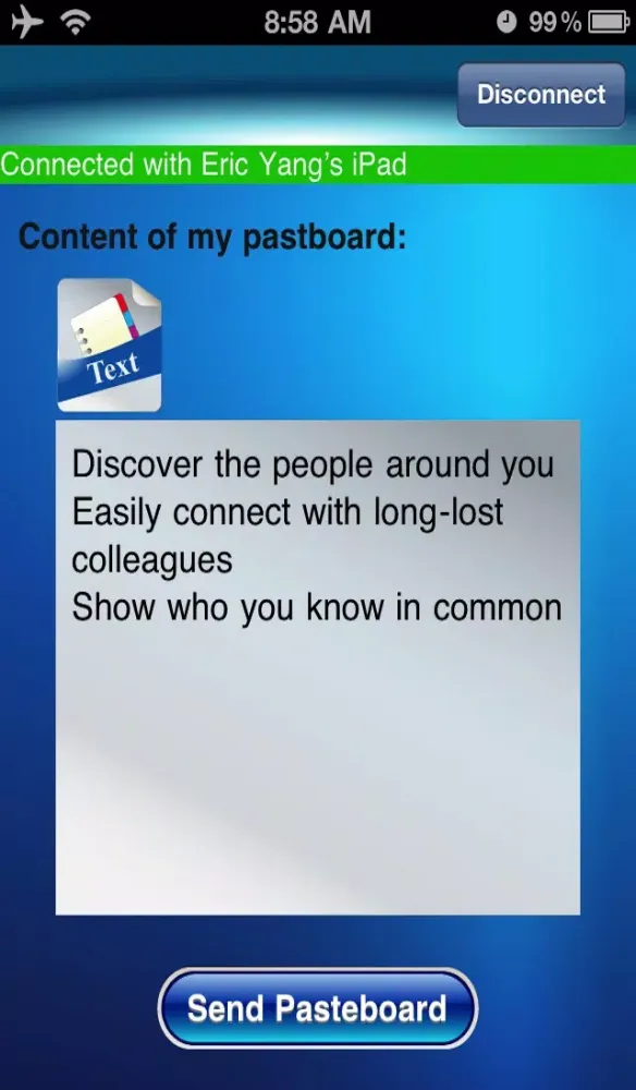 Screenshot di Air Pasteboard | Transfer pasteboard wirelessly between an Mac and an iOS device or between two iOS devices