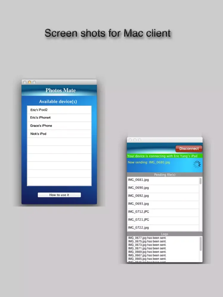 Photos Mate (Transfer photos from Mac to iOS device wirelessly) iPad  Screenshots