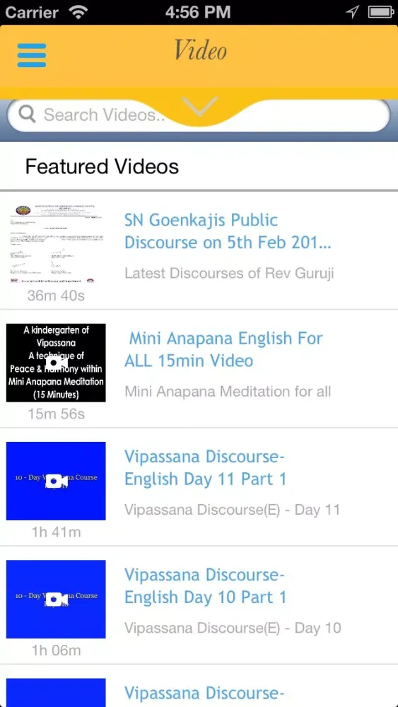 Capturas de tela do Vipassana Organization