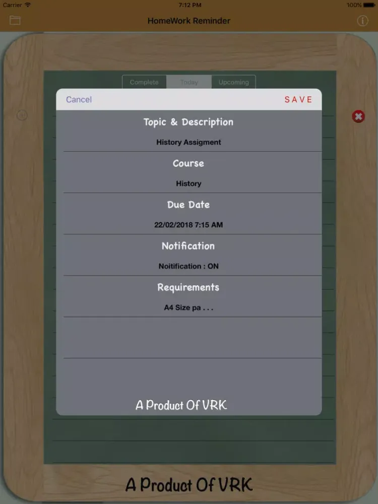 Ảnh chụp màn hình của HomeWork Reminder iPad 