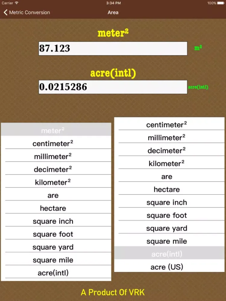 Tangkapan layar Metric Conversions iPad 