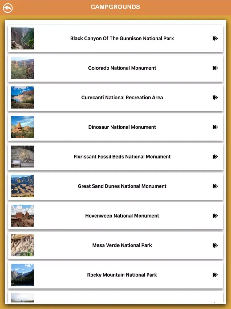 Tangkapan layar Colorado National Parks iPad 