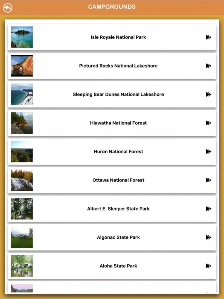 Tangkapan skrin Michigan National Parks iPad 