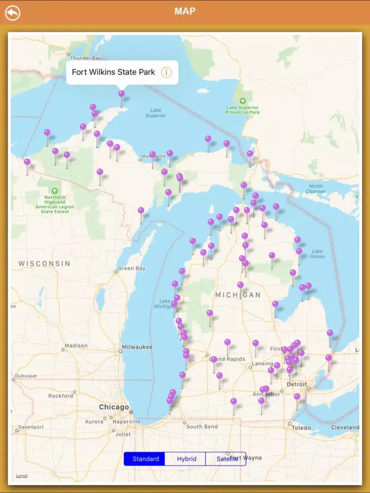 Tangkapan skrin Michigan National Parks iPad 