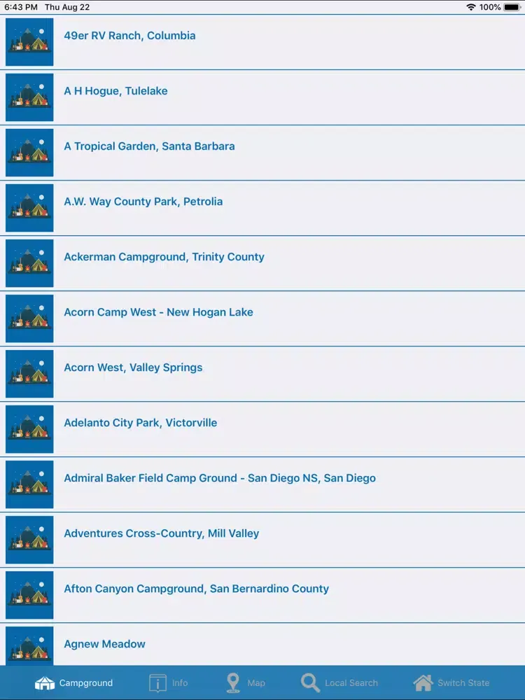 Tangkapan skrin USA Campgrounds iPad 